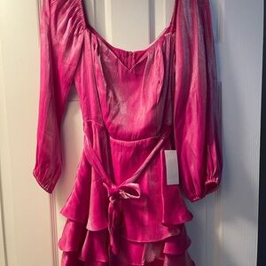 B Darlin Fuchsia Long Sleeve Dress